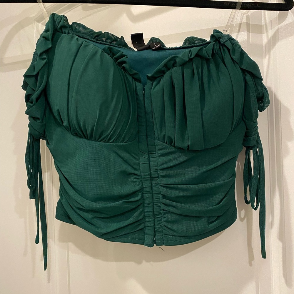 Windsor Ruched Emerald Green Off-Shoulder Crop Top